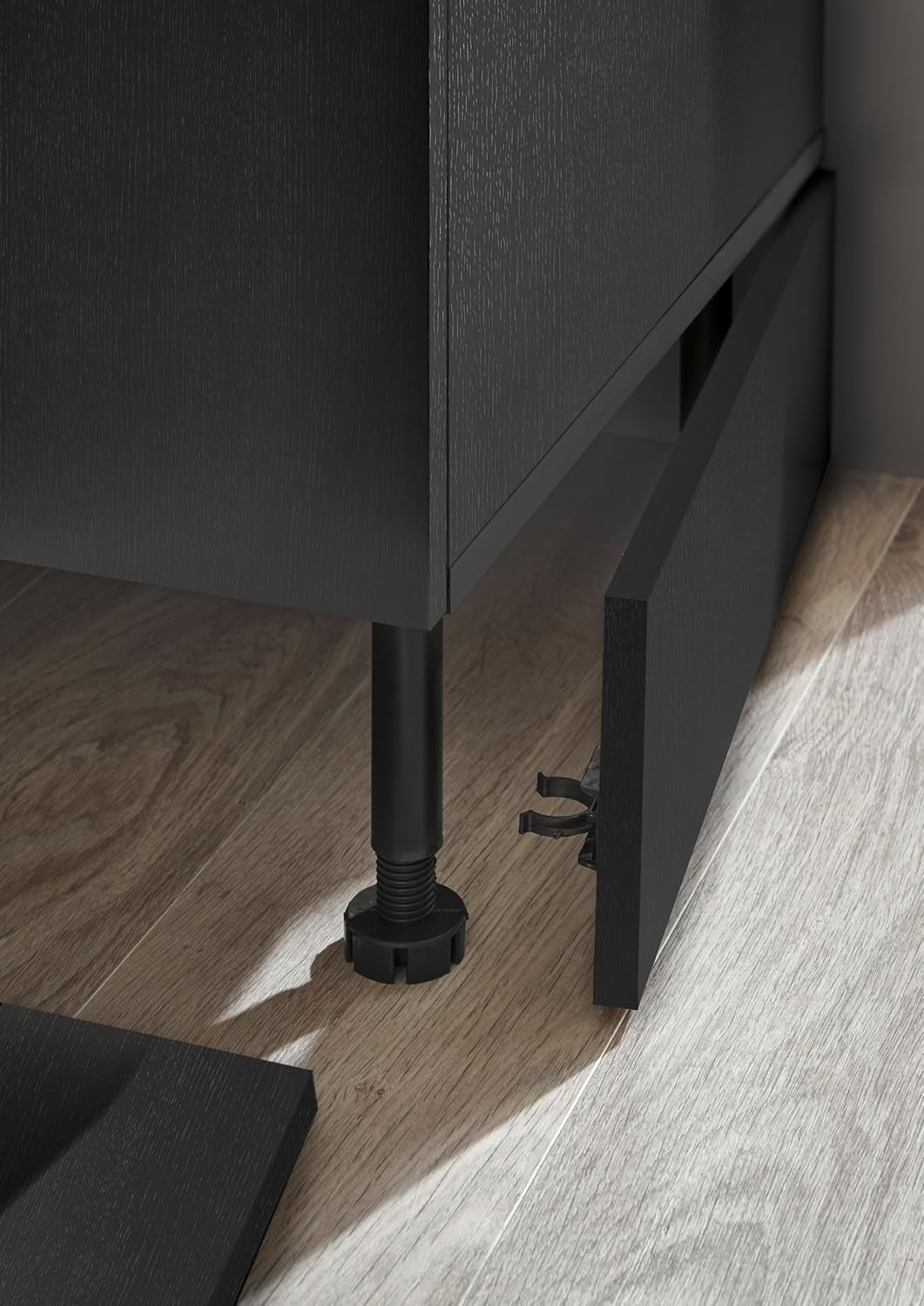 Stella Trading Turin Z Cocina compacta 220 x 211 x 60 cm, negro - Sin electrodomésticos - Cocina moderna y espaciosa en aspecto de roble Artisan con mucho espacio de almacenamiento
