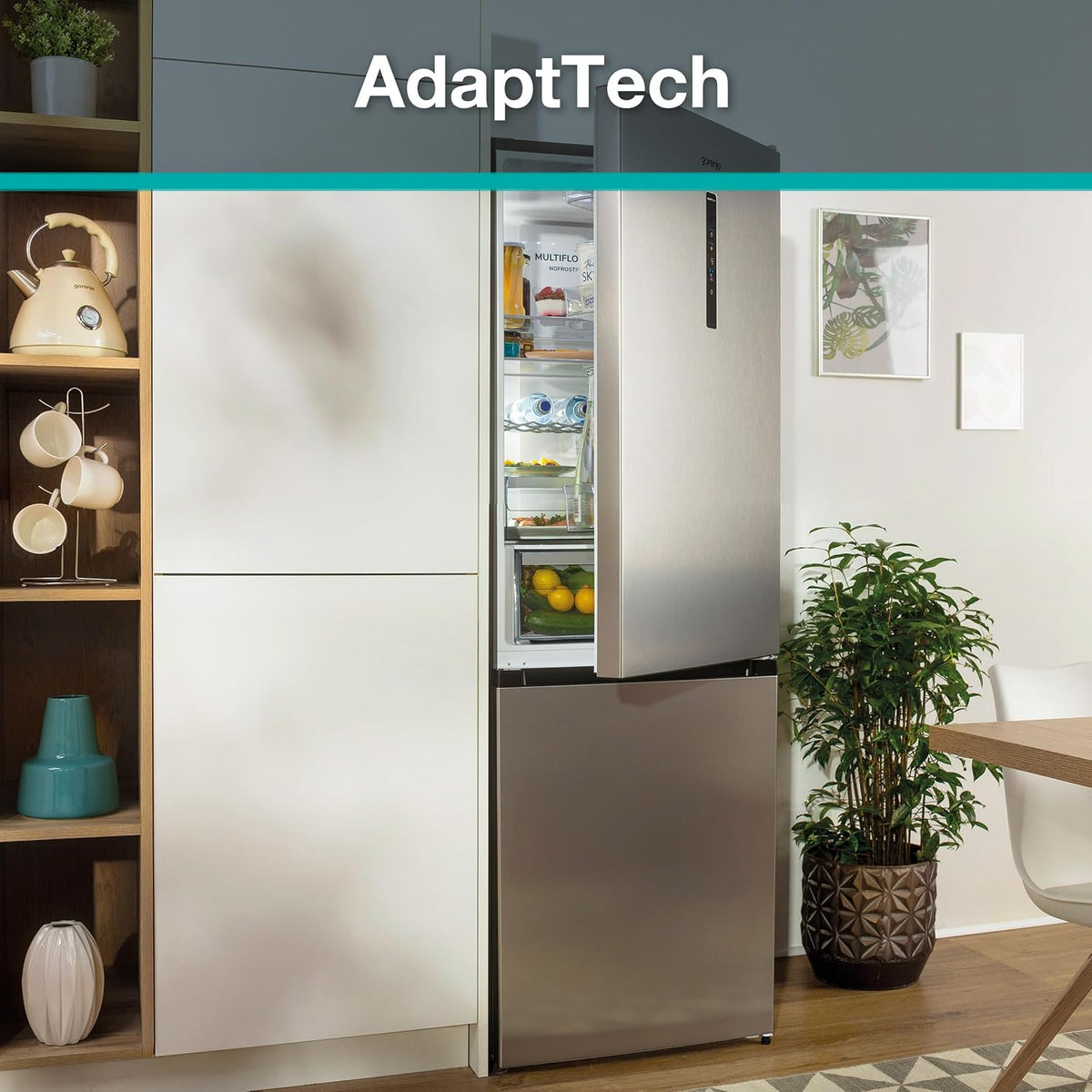 Gorenje NRK620CA2XL4 Frigorífico combi/Independiente/331L volumen total/ 35dB/Clase energética: C/AdaptTech/NoFrost Plus/Convert FreshZone/CrispZone con control de humedad/KitchenFit/(AnxAlxPr): 60 × 200 × 59,2 cm/Gris