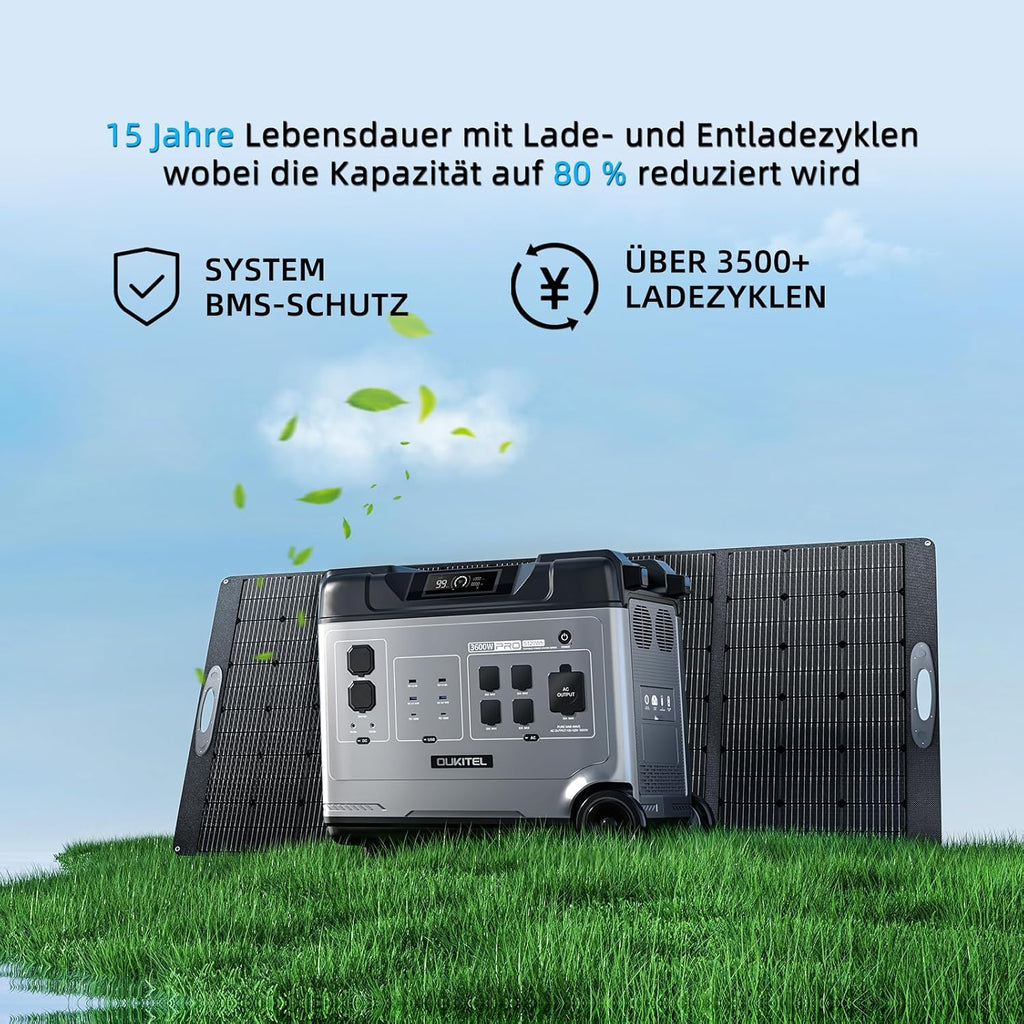 OUKITEL P5000 Pro Central eléctrica portátil de 4000 W con 2 paneles solares de 200 W, generador solar de 5120 Wh, batería LiFePO4, 15 salidas, aplicación, estación de energía portátil para camping, viajes, apartamento