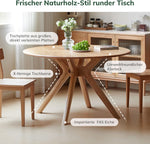 YESWOOD Massivholz Esstisch aus Eiche, runder Tisch 120 cm, 0 Furnier, moderner Küchentisch, runder Esszimmertisch, stabil, Dining Tables für 4-6 Personen, 120x120x74,8 cm, Naturfarbe