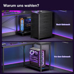 Escritorio en esquina ODK con 4 cajones de tela, escritorio en forma de L reversible de 140x80 cm con 2 enchufes y 2 puertos de carga USB, escritorio gaming en forma de L con LED y soporte para monitor para oficina en casa, negro