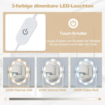 Tocador COSTWAY con iluminación LED, brillo  ajustable, mesa de maquillaje con 4 cajones, taburete y espejo giratorio de 360°, mesa de cosméticos para dormitorio (blanco)