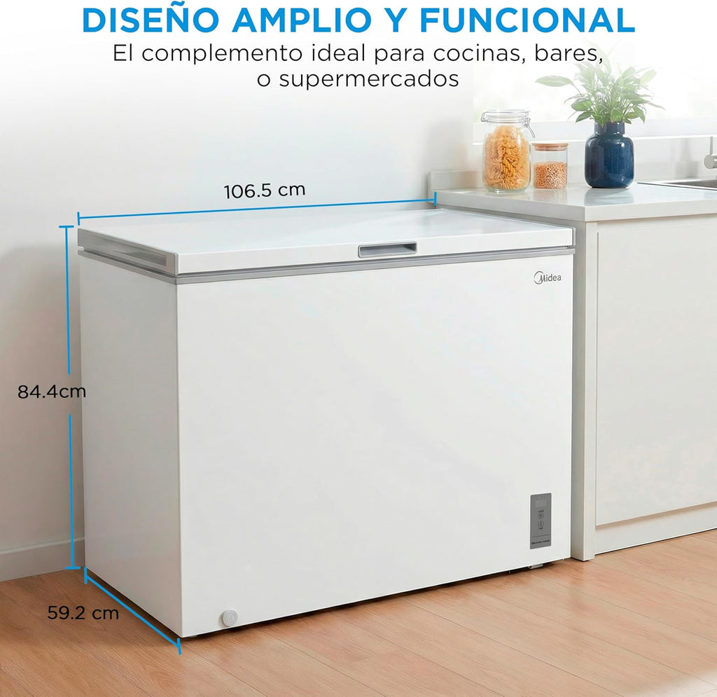 Congelador Arcón MIDEA de 293L | Congelador Horizontal Convertible a Frigorífico con Motor Inverter, Control Electrónico de Temperatura, Cestas con Asa | Arcón Silencioso 41 dB de Bajo Consumo