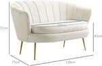 HOMCOM Sofa 2 Sitzer Couch mit Armlehne blütenblattförmiger Rückenlehne Dick Gepolstert Polstersofa Modern Doppelsofa mit Samtoptik, Metallbeine für Wohnzimmer, 130 x 77 x 77 cm, Cremeweiß