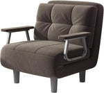 Fabulcozy Schlafsofa 1-Sitzer Umwandelbares Sesselsofa – Großer Komfort Abnehmbar mit Kissen, Metallarmlehnen und Füßen (Khaki)