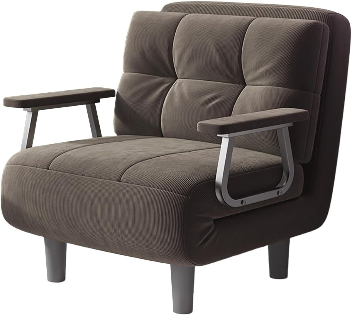 Fabulcozy Schlafsofa 1-Sitzer Umwandelbares Sesselsofa – Großer Komfort Abnehmbar mit Kissen, Metallarmlehnen und Füßen (Khaki)
