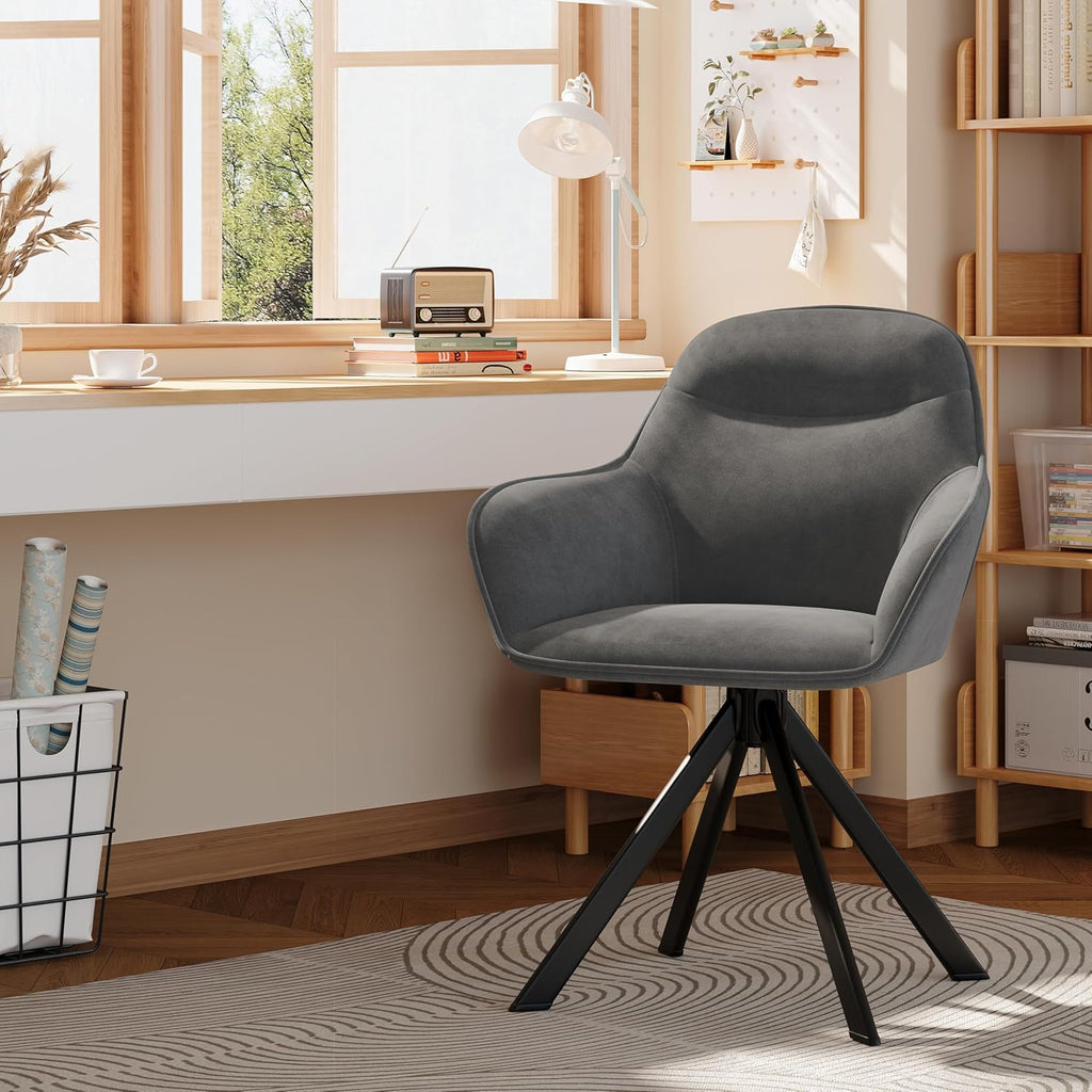 Juego de 6 sillas de comedor giratorias con reposabrazos: silla de comedor giratoria 360°, silla tapizada de terciopelo, silla de cocina giratoria con patas de metal para comedor, cocina, sala de estar, gris oscuro