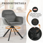 Juego de 6 sillas de comedor giratorias con reposabrazos: silla de comedor giratoria 360°, silla tapizada de terciopelo, silla de cocina giratoria con patas de metal para comedor, cocina, sala de estar, gris oscuro