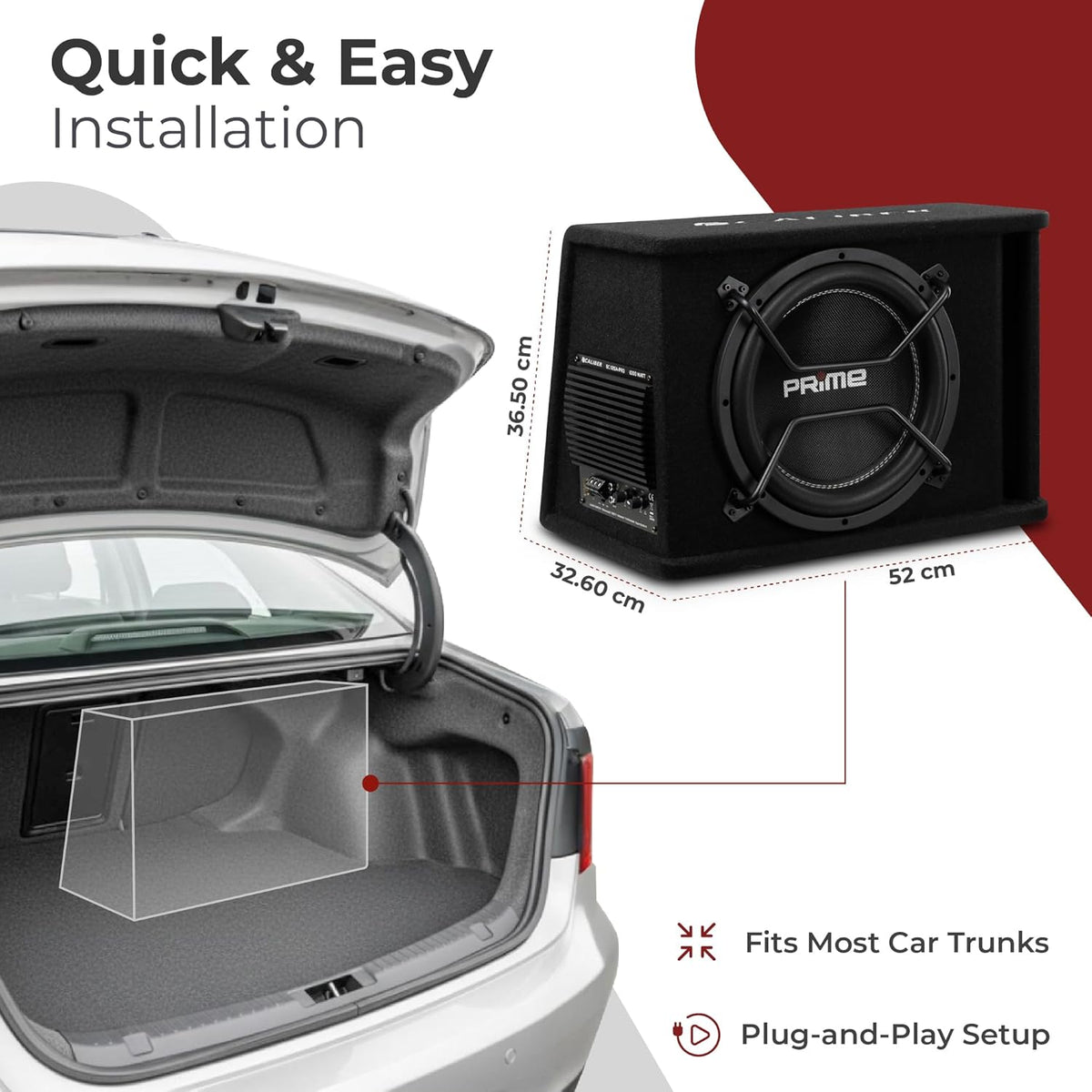 Caliber BC112SA-PRO – Subwoofer activo para coche de 12 pulgadas con amplificador integrado – Subwoofer para coche de 200W RMS – 1000W pico – Negro