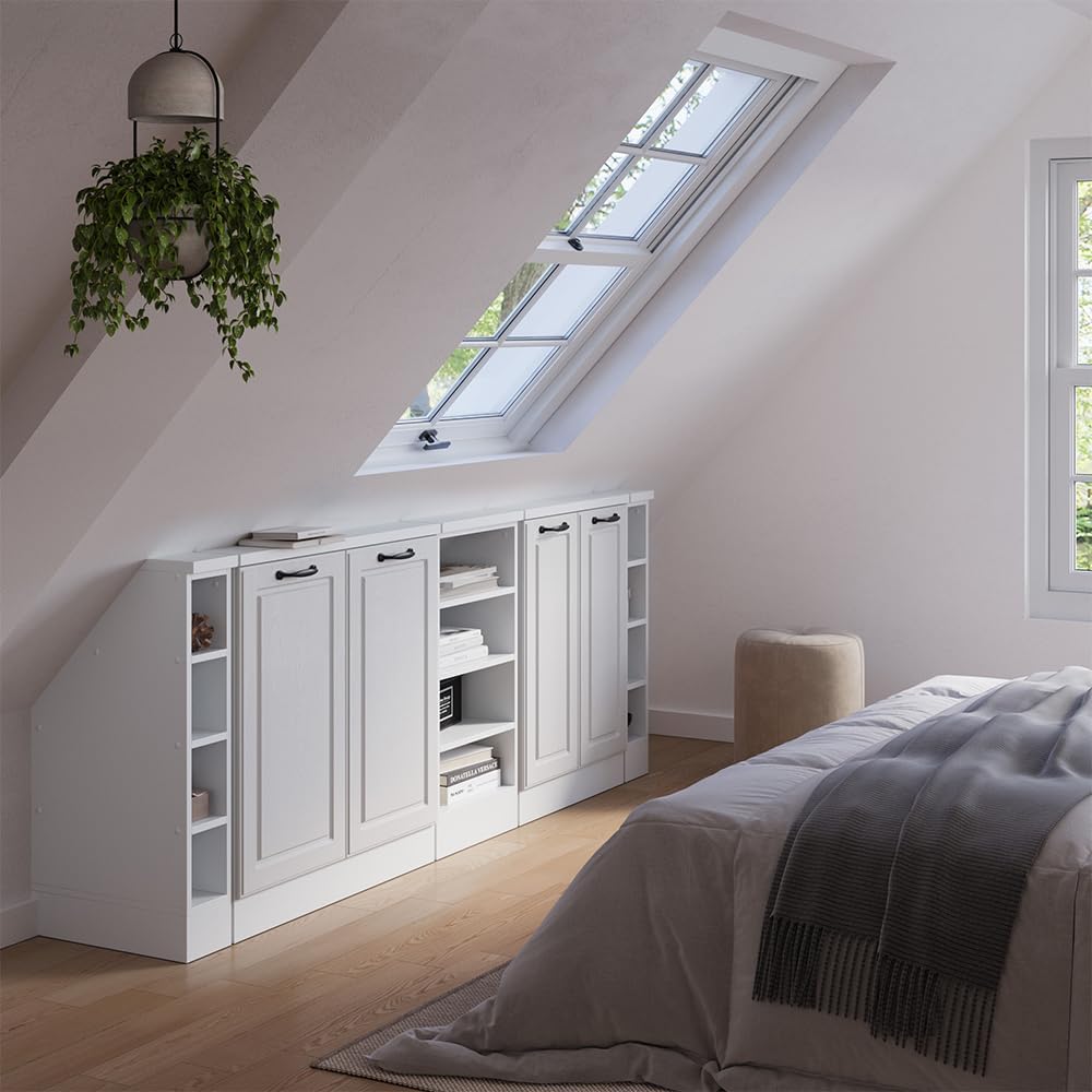 Vicco Dachschrägenschrank-Set Rion, Weiß Landhaus/Weiß, 5er Set, geeignet für die platzsparende Aufbewahrung unter Dachschrägen