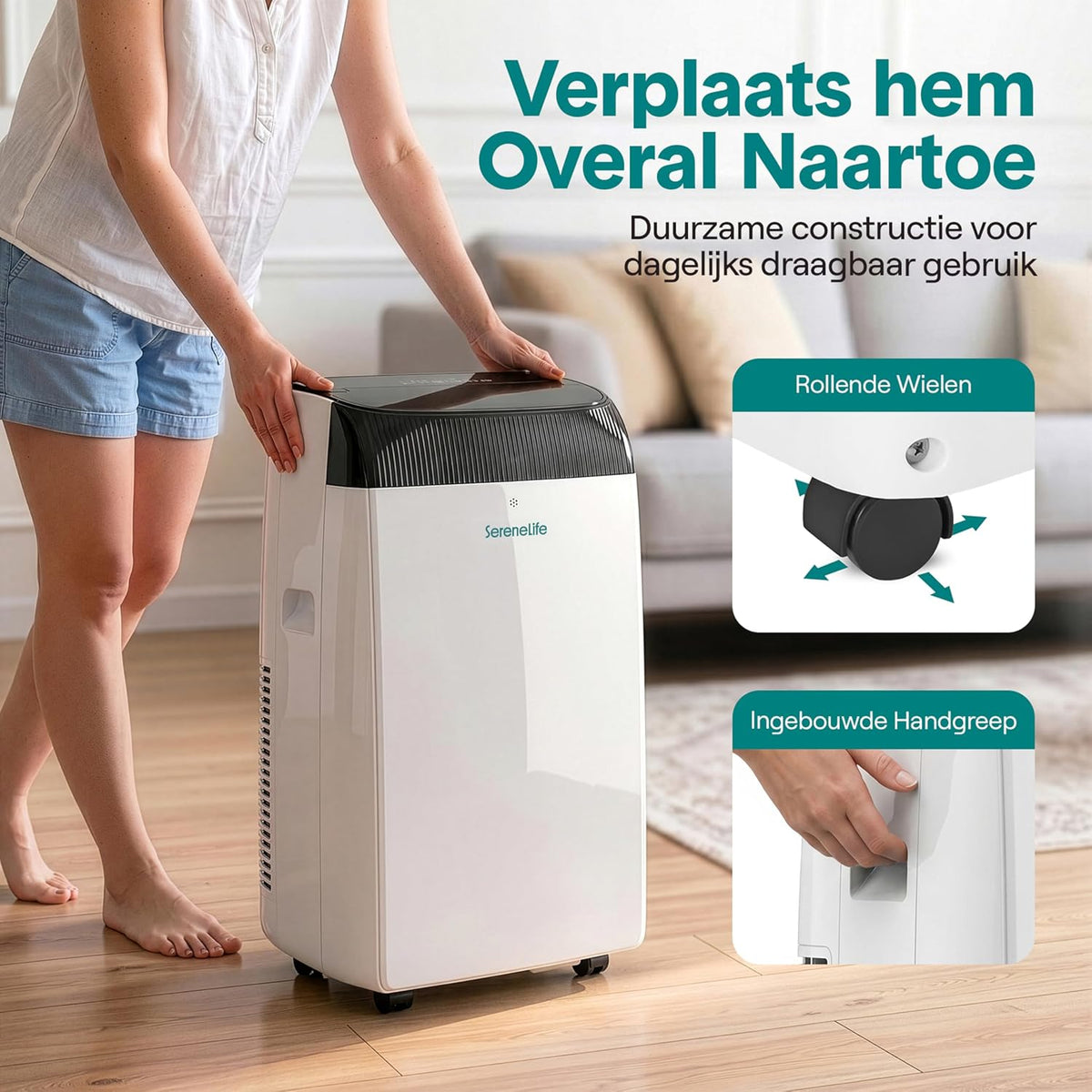 SereneLife klimagerät Mobil- mit Abluftschlauch, 12000 BTU WLAN, 4-in-1 Klimaanlage- Kühlen/Heizen/Ventilieren/Entfeuchten, Digitaldisplay, Timer und Fensterkit, bis 35m², für heiße Sommertage