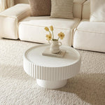 Mesa de centro redonda de madera, mesa de salón redonda con diseño acanalado, mesa de café en forma de seta de φ70×38 cm, mesa de centro redonda blanca de madera de pino para salón, habitación y balcón