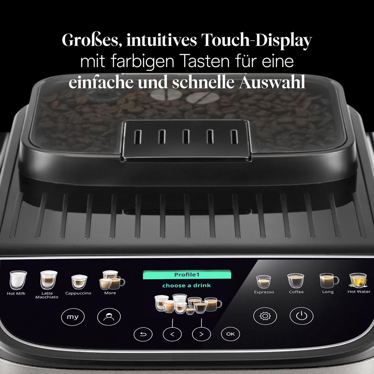 De’Longhi Magnifica Evo Next - Perfetto Kaffeevollautomat mit LatteCrema-Milchaufschäumer, 13 One-Touch-Getränke, Coffee- und Cappuccino Kaffeemaschine, farbiges Touch-Display, Titan (ECAM312.80.SB)