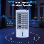 FANCOLE Tragbare Klimageräte ohne Fenster mit 6 Kühlakkus, 12H Smart Timer für Auto-Off, 7,8 m Fernbedienung, Top Fill Dual Tank, 3 Geschwindigkeiten Verdunstungsluftkühler, 70° Auto Swing Swamp