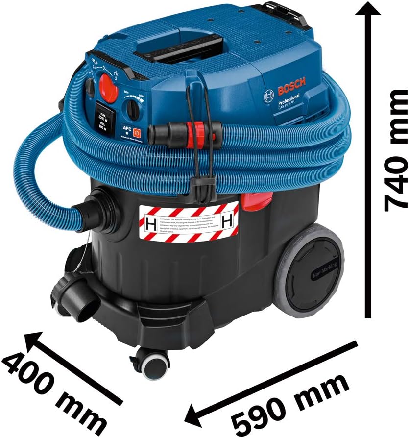 Aspirador en seco y húmedo Bosch Professional GAS 35 H AFC (potencia 230V, 1.200 vatios, depósito de 35 L, incl. manguera)