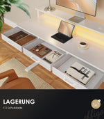 OffiGo Elektrischer Schreibtisch mit Schubladen, 120cm Höhenverstellbarer Schreibtisch mit Monitorständer, Standing Desk mit Steckdosen und Lichtleiste, Tisch Höhenverstellbar Bürotisch, Weiß