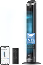 DREO Smart Turmventilator Sehr Leise, 90° Oszillierend Standventilator für Schlafzimmer, 7.9 m/s Windstärke, 5 Stufen, 4 Modi, Touch/Fernbedienung/App & Sprachsteuerung, Alexa, 12H Timer, Silber