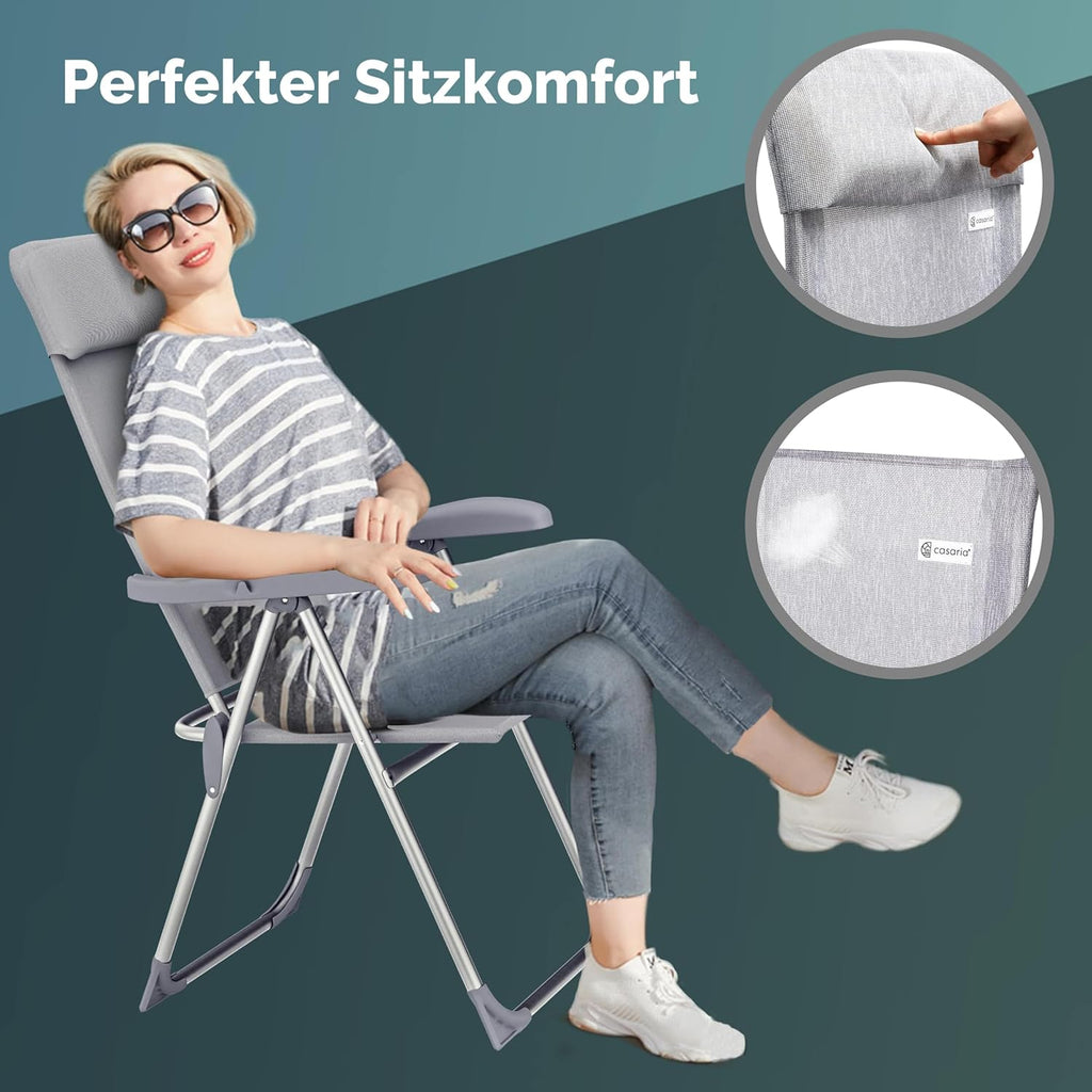 Casaria® Gartenstühle 4er Set Klappbar 7-Fach Verstellbar Alu mit hoher Rückenlehne Faltbar Balkon Campingstuhl Balkon Terrasse Klappstuhl Hochlehner