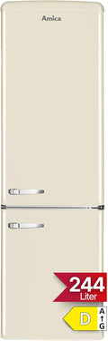 Amica Retro Kühl-Gefrierkombination 244L 181 x 55 x 61,5cm KGCR 387 101 B | 181L Kühlteil 63L Gefrierteil, LED Beleuchtung, Automatische Abtauung, Sicherheitsglas, Chrom-Flaschengitter, Leiser Betrieb
