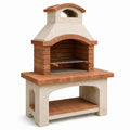 Barbacoa de horm igón y ladrillo con chimenea beige/rojo