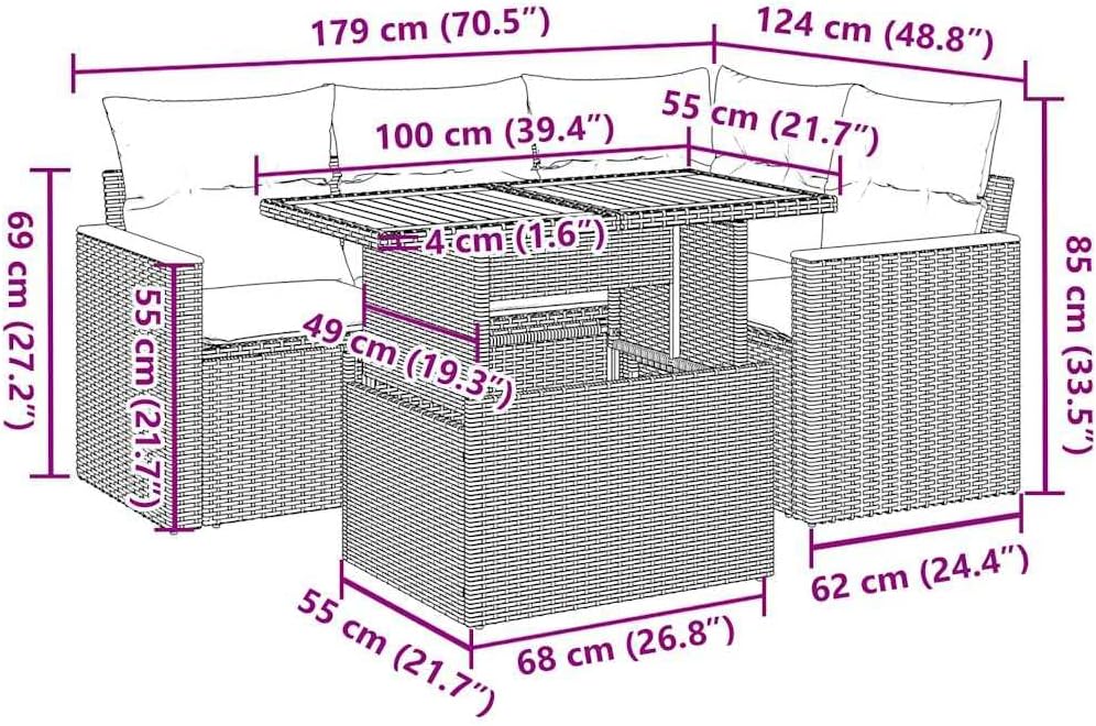 vidaXL 5-TLG. Garten-Sofagarnitur mit Kissen Grau Poly Rattan Akazie, Outdoor Sofagarnitur, Gartensofa Set, Lounge Set, Sofagarnitur Terrasse