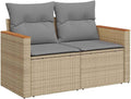 Sofá de jardín vidaXL de 2 plazas con cojines, sofá para jardín y terraza, sofá de terraza con funda extraíble y lavable, muebles de jardín y terraza, ratán sintético beige