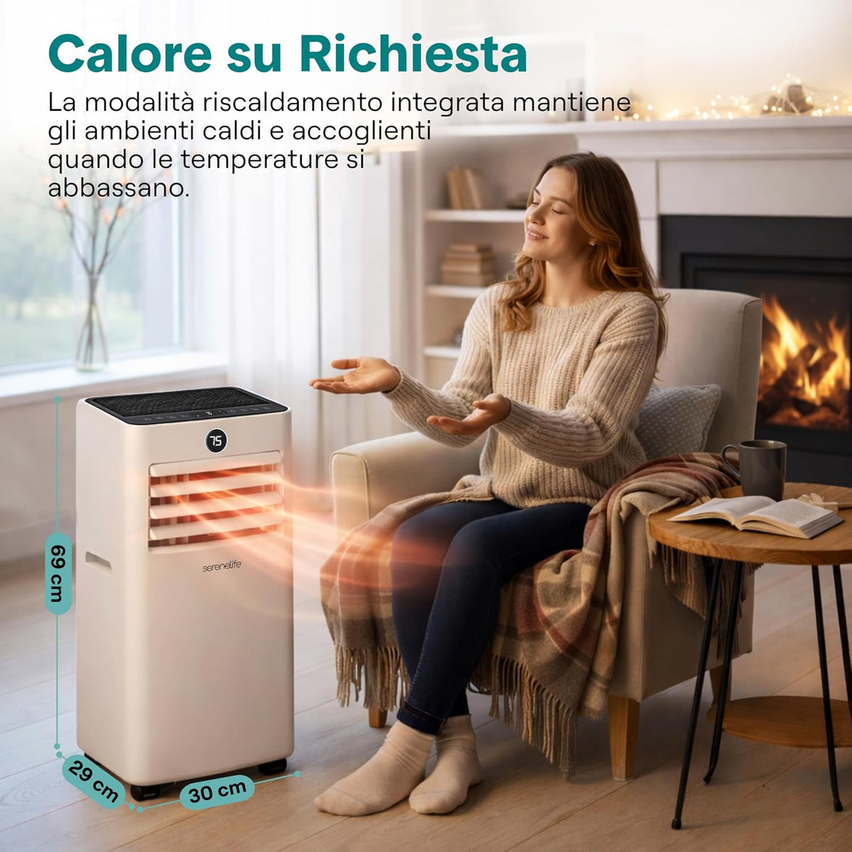 SereneLife Tragbares Klimagerät, Pinguin Klimaanlage 7000 BTU, 2,05 kW / 1,9 kW, 2050 W Kühlung/1900 W Heizung, kompakt mit Display und Fenster-Set