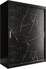 Armario de puertas correderas KRYSPOL Marmur T de 150 cm con barra para ropa y estante, armario para dormitorio o salón, diseño moderno (negro mate + mármol negro, cajones: 0)