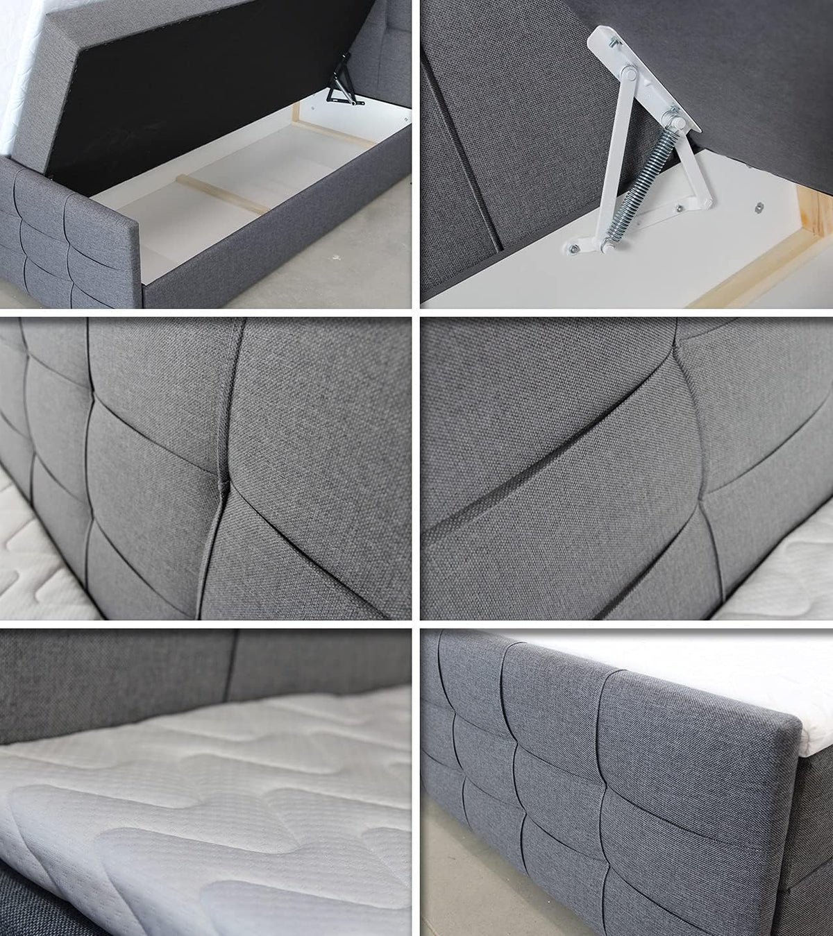 Sofnet Boxspringbett Best Lux mit Fußteil, 2 Bettkästen und Topper - Doppelbett, Bonell-Matratze, Polsterbett, Bett, Betten, Bettgestell, Schlafzimmer (Grau (Inari 91), 160 x 200 cm)