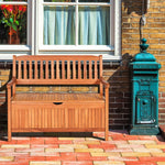 GOPLUS Gartenbank mit Stauraum, Sitzbank aus Akazienholz für 2 Personen, Truhenbank mit Rücklehne & Armlehne, Holzbank für Garten Terrasse Outdoor, mit Aufbewahrungsbox, belastbar bis 360kg