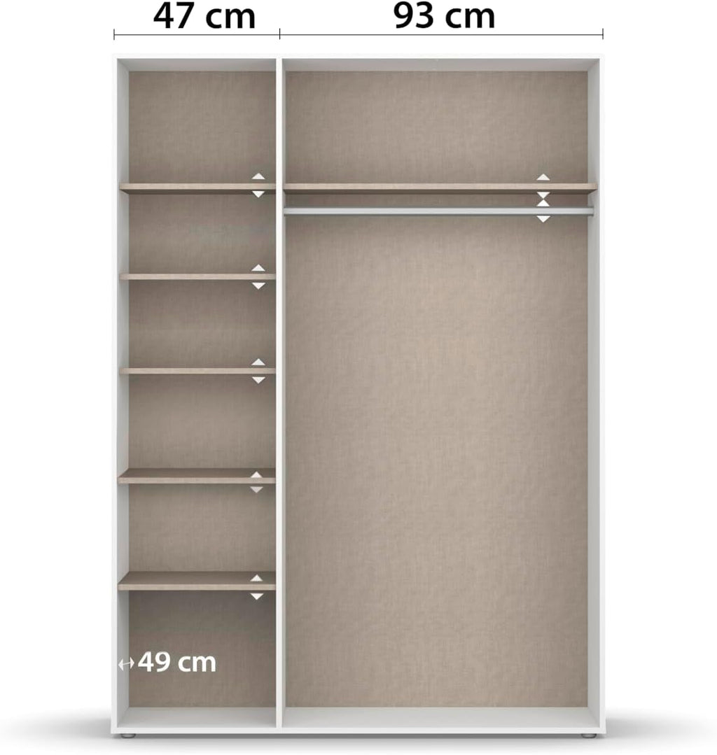 Armario Rauch Möbel Nabila para dormitorio, habitación infantil, habitación juvenil, pasillo, 3 puertas, sistema push-to-open, con accesorios Classic, color blanco, ancho 140 cm
