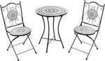 Set de balcón Beliani de 3 piezas de hierro, mesa de mosaico blanco/negro con 2 sillas plegables Comiso