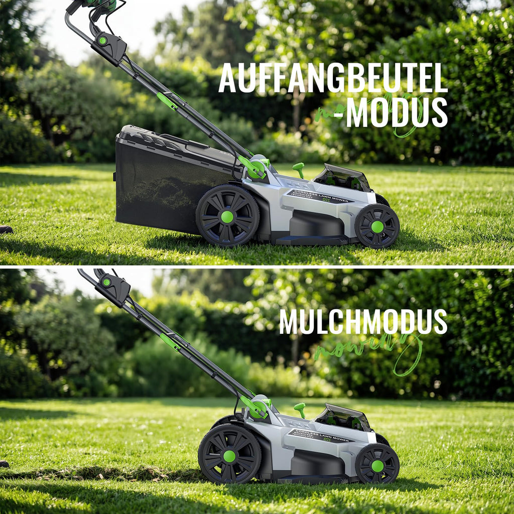 ETOOLAB Akku Rasenmäher 40V 2x20V 43cm 500m² brushless mulch kit 50L Fangkorb 6 Schnitthöhen 2x4,0Ah mit Ladegerät