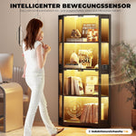 Vitrina esquinera BROTTAR con puertas de cristal, estantería esquinera alta de 165 cm con iluminación LED de 3 colores, armario expositor de 4 niveles con sensor inteligente para salón, dormitorio u oficina, negro