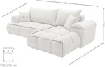 Sofá grande B&B HOME Vitton II, forma en L, tapizado de pana, beige, función cama, arcón, estilo escandinavo (con reposabrazos a la izquierda)