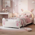 Cama tapizada infantil 90x200 con iluminación LED, estructura de cama individual con somier, cama de princesa para niña con cabecero en forma de conejo para dormitorio, tela de terciopelo, blanco (Blanco-C, 90x200 cm)